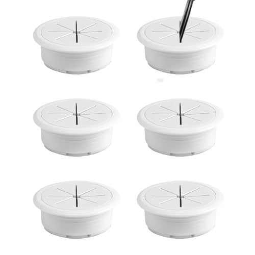 Serplex® 6Pcs Desk Cable Grommets 2 inches Circular Cable Grommets Multi Cable Management Organizer Office Decorative Desk Grommets for Power Cords, White - Image 1