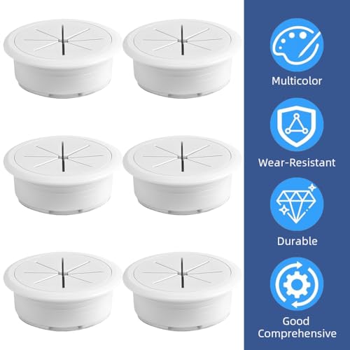 Serplex® 6Pcs Desk Cable Grommets 2 inches Circular Cable Grommets Multi Cable Management Organizer Office Decorative Desk Grommets for Power Cords, White - Image 3