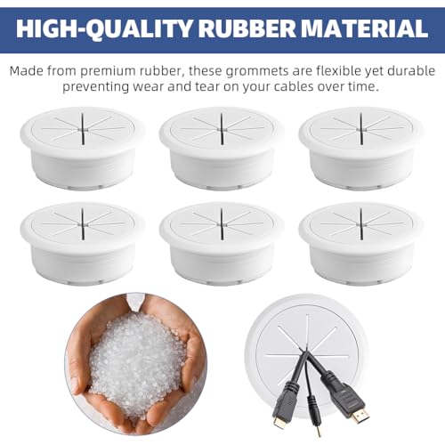 Serplex® 6Pcs Desk Cable Grommets 2 inches Circular Cable Grommets Multi Cable Management Organizer Office Decorative Desk Grommets for Power Cords, White - Image 5