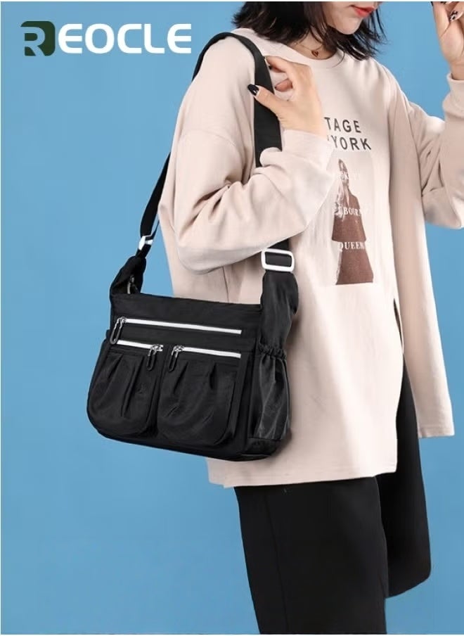 ريوكل حقيبة كروس بودي نسائية مقاومة للماء مع جيوب متعددة وحقيبة رسول حقيبة نايلون خفيفة الوزن حقيبة يد - Image 5