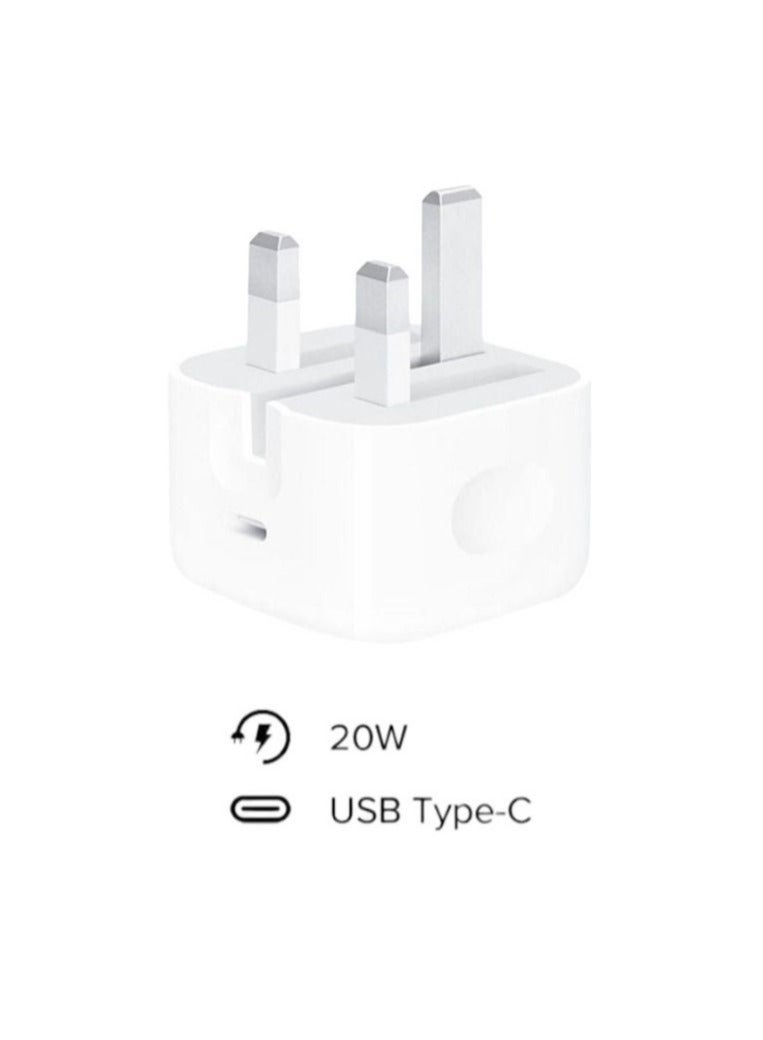 عام محول طاقة للشحن السريع بقدرة 20 وات مع منفذ USB-C باللون الأبيض - Image 2