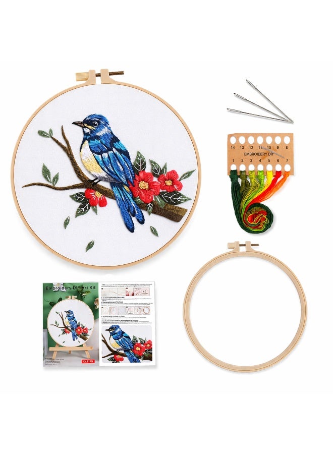 Mordely Bird Embroidery Kit for Beginners, DIY Needlepoint Art Kit with 20cm Bamboo Hoop, Pre-Printed Embroidery Fabric, Cotton Threads, 3 Needles & Instruction Pattern, Handmade Craft Set for Adults - Image 1