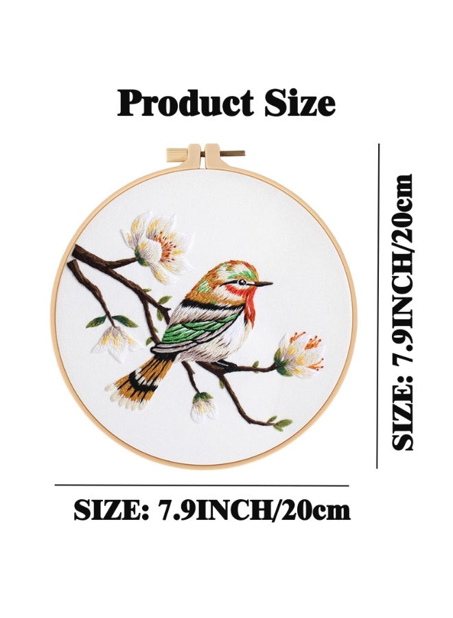 Mordely Bird Embroidery Kit for Beginners, DIY Needlepoint Art Kit with 20cm Bamboo Hoop, Pre-Printed Embroidery Fabric, Cotton Threads, 3 Needles & Instruction Pattern, Handmade Craft Set for Adults - Image 5