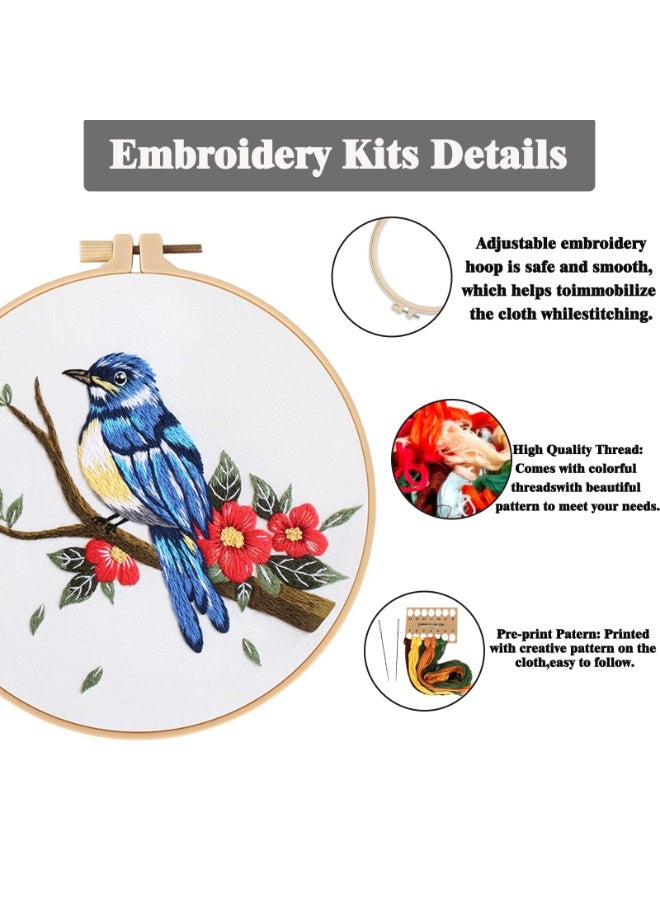 Mordely Bird Embroidery Kit for Beginners, DIY Needlepoint Art Kit with 20cm Bamboo Hoop, Pre-Printed Embroidery Fabric, Cotton Threads, 3 Needles & Instruction Pattern, Handmade Craft Set for Adults - Image 4