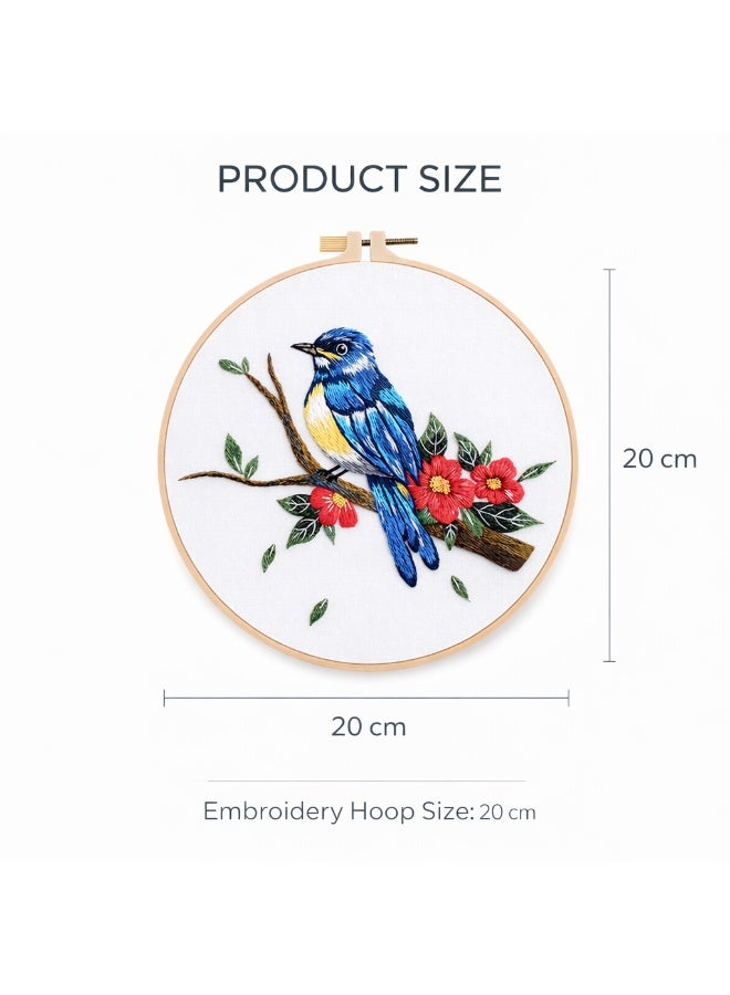 Mordely Bird Embroidery Kit for Beginners, DIY Needlepoint Art Kit with 20cm Bamboo Hoop, Pre-Printed Embroidery Fabric, Cotton Threads, 3 Needles & Instruction Pattern, Handmade Craft Set for Adults - Image 3