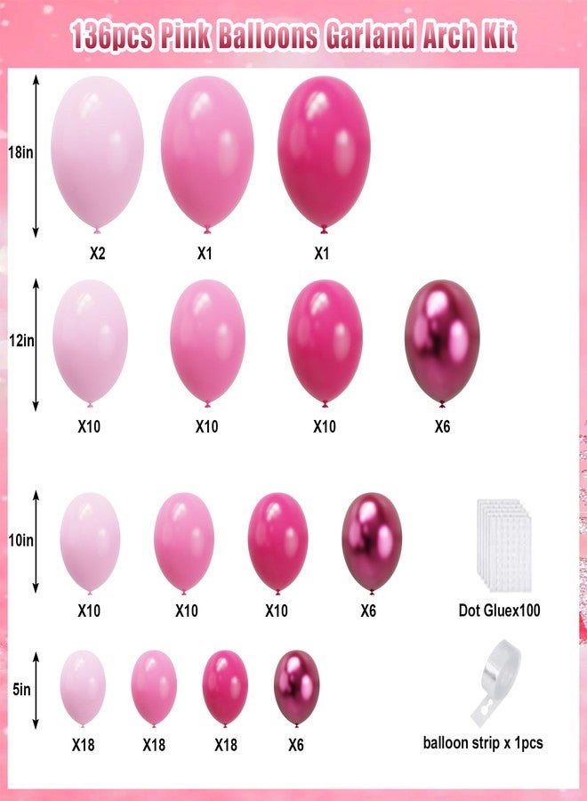 YMSZ Pink Balloon Garland Arch Kit, Hot Pink Balloons Metallic Pink Balloon for Birthday,Princess, Wedding, Baby Shower, Valentine's Day Party Decorations（No Box） - Image 2