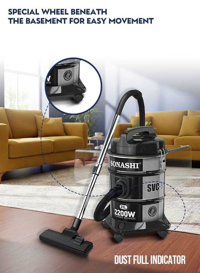 Sonashi Vacuum Cleaner 2200W | 21L Dust Capacity with Multi-Stage Filtration | Strong 23KPA Suction Power & Super Low Noise | Blow Function, Dust Full Indicator & Telescopic Tube | Easy Movement with Basement Wheels | SVC-9008D Black 21 L 2200 W SVC-9008D black - Image 2