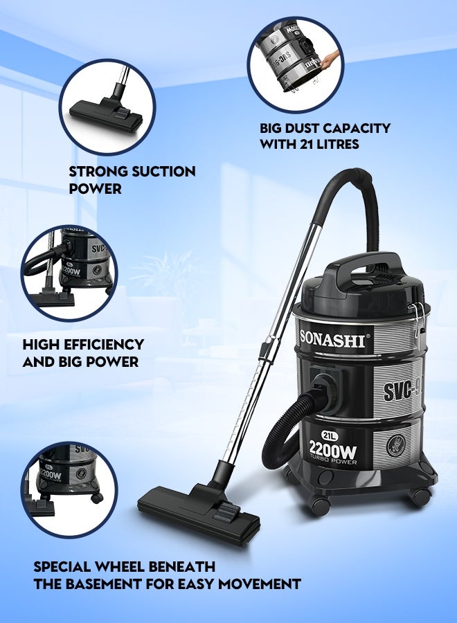 Sonashi Vacuum Cleaner 2200W | 21L Dust Capacity with Multi-Stage Filtration | Strong 23KPA Suction Power & Super Low Noise | Blow Function, Dust Full Indicator & Telescopic Tube | Easy Movement with Basement Wheels | SVC-9008D Black 21 L 2200 W SVC-9008D black - Image 3