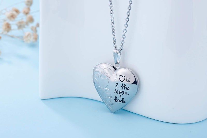 Hutou Locket Necklace That Holds Pictures I Love You to the Moon and Back Photo Memory Lockets Necklaces (I Love You to the Moon and Back) - Image 2