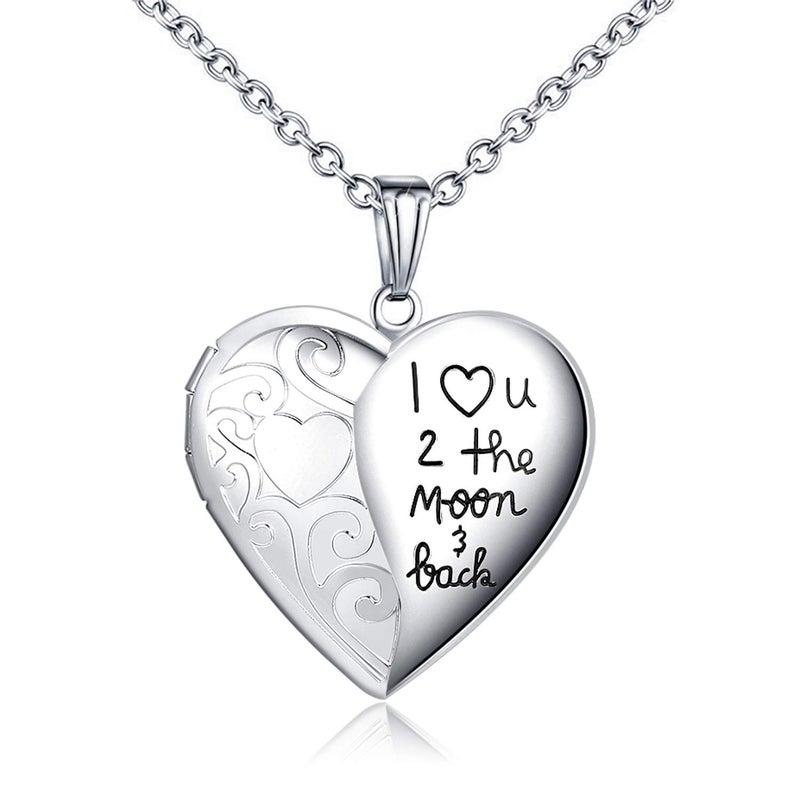 Hutou Locket Necklace That Holds Pictures I Love You to the Moon and Back Photo Memory Lockets Necklaces (I Love You to the Moon and Back) - Image 1