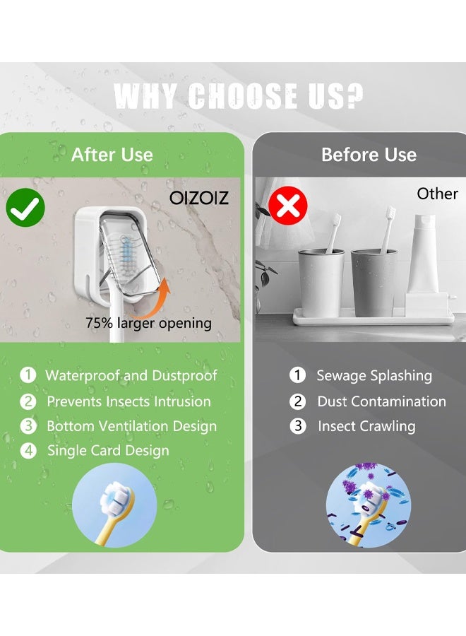 2 Pack Mini Toothbrush Holder Wall Mounted With Cover, Single Slot Toothbrush Storage Organizer For Shower, Compact Toothbrush Holders For Bathroom & Travel, Ideal For Family Tooth Brushes - Image 4