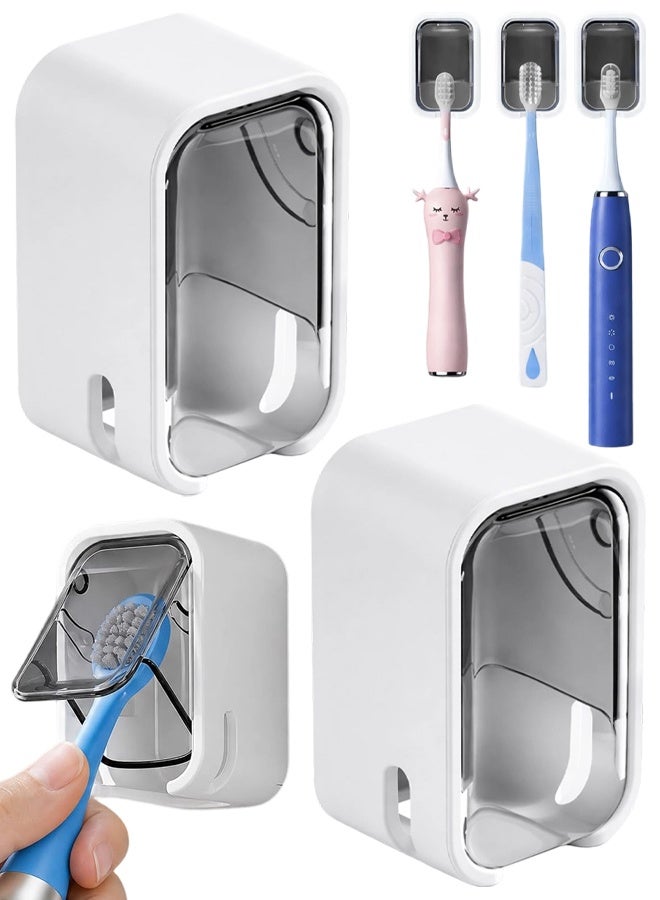 2 Pack Mini Toothbrush Holder Wall Mounted With Cover, Single Slot Toothbrush Storage Organizer For Shower, Compact Toothbrush Holders For Bathroom & Travel, Ideal For Family Tooth Brushes - Image 1