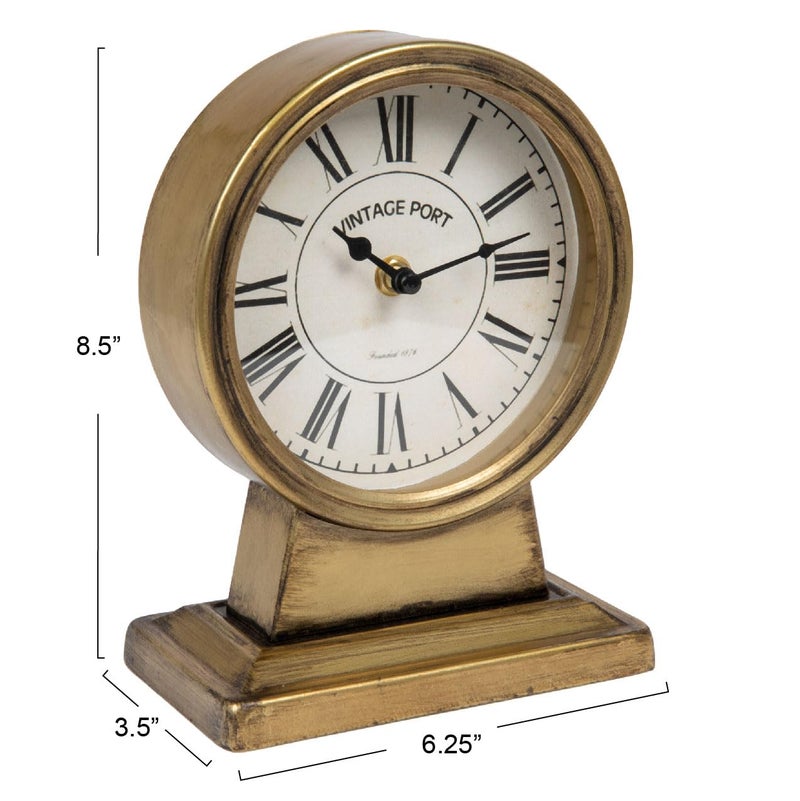 Creative Co-Op Vintage Metal Mantel Clock, Gold Finish - Image 4