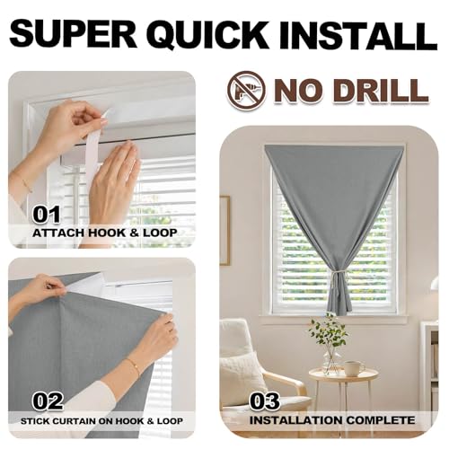 Jilron Adhesive Curtain100 Blackout Curtains No Drilling Suitable for MultiScenes Privacy Protection Light Gray W35 L60 in - Image 3