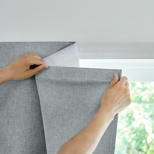 Jilron Adhesive Curtain100 Blackout Curtains No Drilling Suitable for MultiScenes Privacy Protection Light Gray W35 L60 in - Image 1
