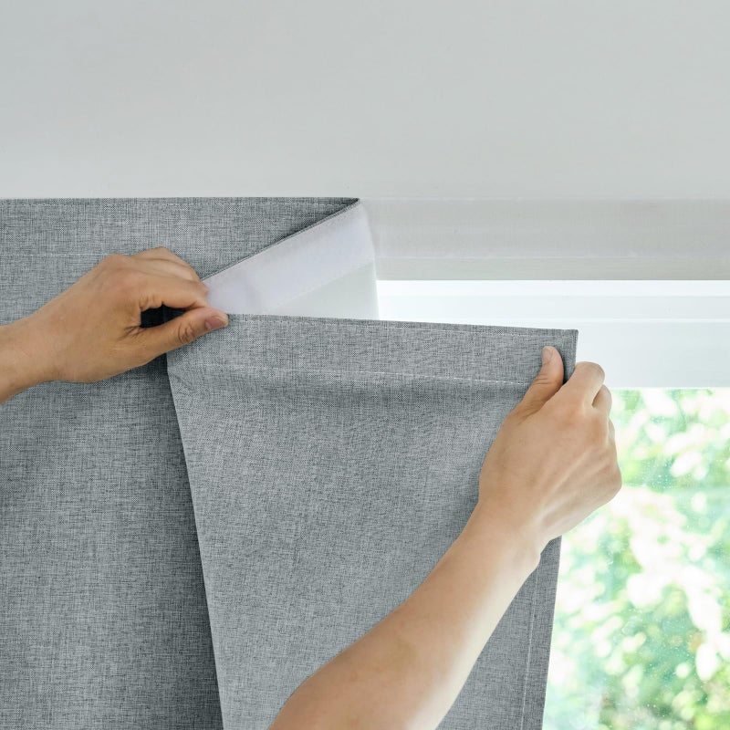 Jilron Adhesive Curtain100 Blackout Curtains No Drilling Suitable for MultiScenes Privacy Protection Light Gray W35 L60 in - Image 2