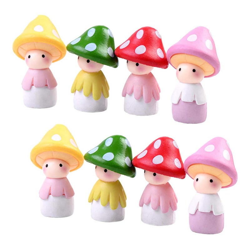 MAOMIA 8 Pcs Miniature Mushroom Dolls Fairy Garden Doll Figurines Dollhouse Garden Decor Micro Landscape DIY Outdoor Decorations