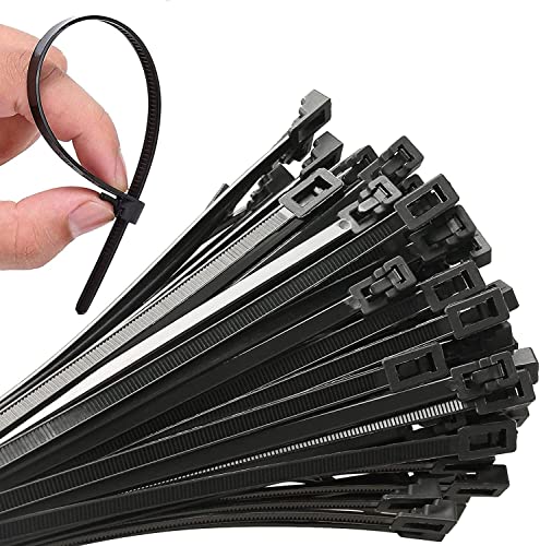 VTECHOLOGY 100Pcs 24 Inch Heavy Duty Industrial Zip Toes,Releasable Black Cable Ties, Nylon Adjustable Tie wrap,Reusable Zip Toes Tie Straps For Garden Plant Secure Vine, Home, Office Use