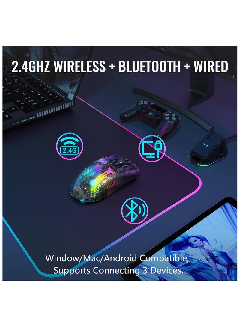 هجوم القرش فأرة الألعاب اللاسلكية ATTACK SHARK X2 Pro مع محطة شحن، فأرة هادئة بثلاث أوضاع (BT5.0 / 2.4G لاسلكي / Type-C)، دقة 4000 DPI، فأرة بلوتوث RGB قابلة لإعادة الشحن، هيكل شفاف، تدعم الكمبيوتر الشخصي / الماك، باللون الأسود - Image 4