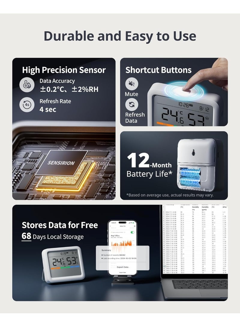 SwitchBot Meter Pro Digital Hygrometer & Thermometer – Smart Wireless Indoor Temperature & Humidity Monitor with Bluetooth App Control, Real-Time Alerts, High Accuracy Sensor - Image 3