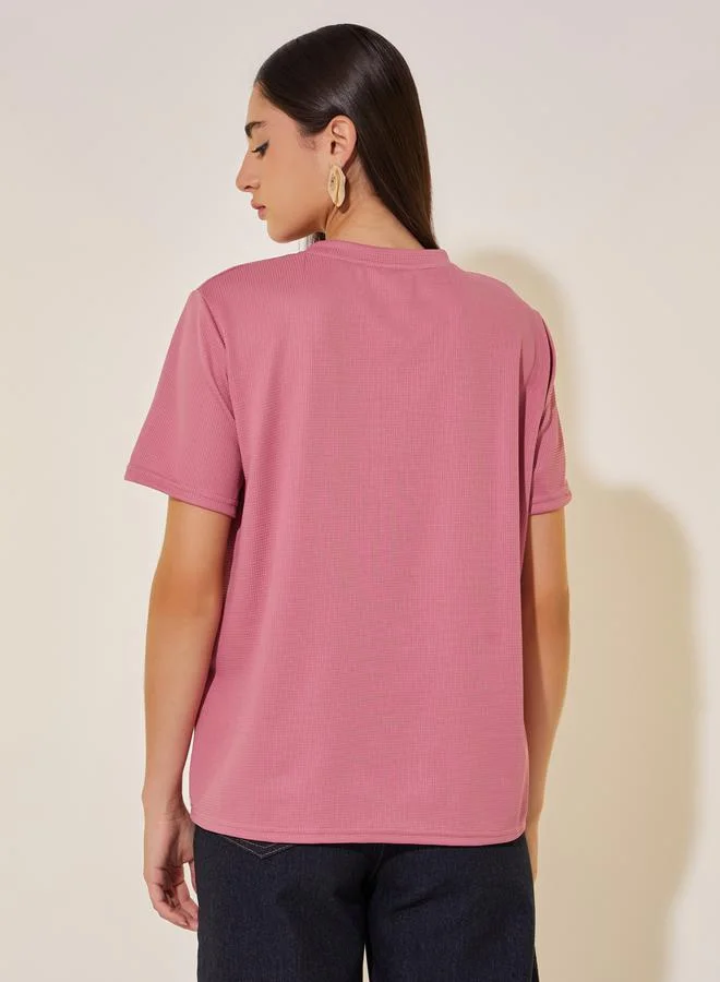 Take Two Textured Slogan Print Round Neck T-Shirt