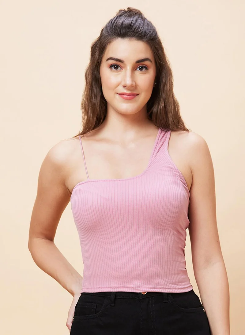 globus Globus Women Ribbed One Shoulder Fitted Top