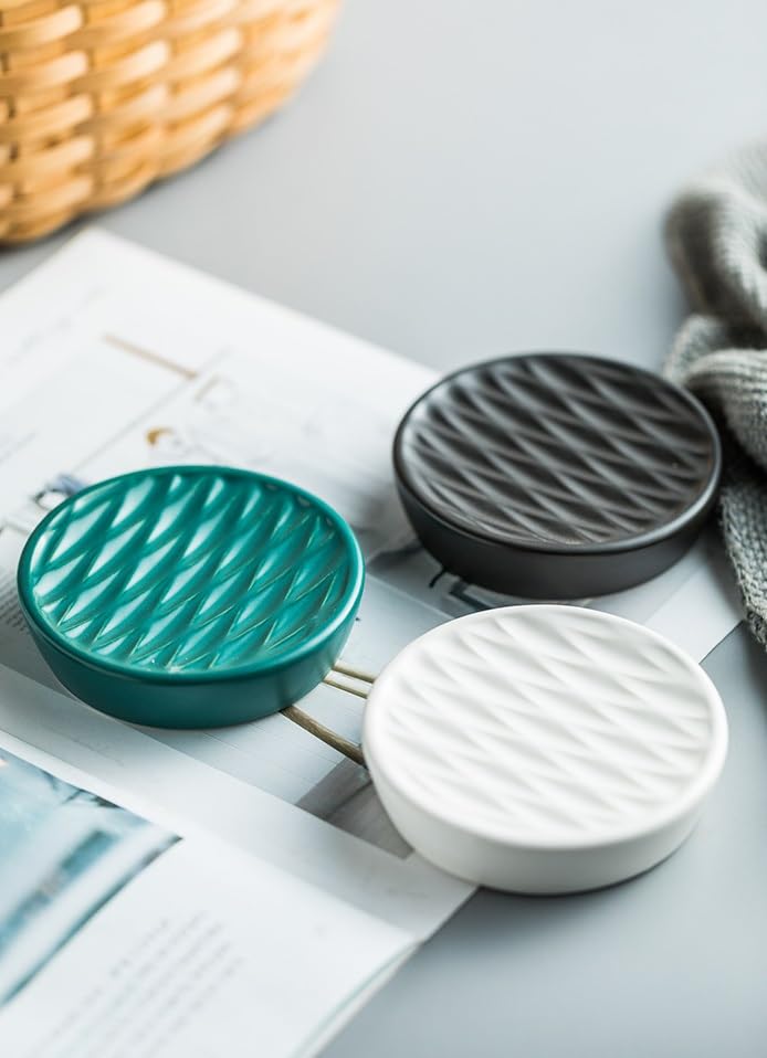 UMAI Premium Ceramic Soap Dish Holder | Easy to Clean & Moisture Resistant | for Bathroom Kitchen Sink | Scratch Proof Round Soap Case | White - Image 4