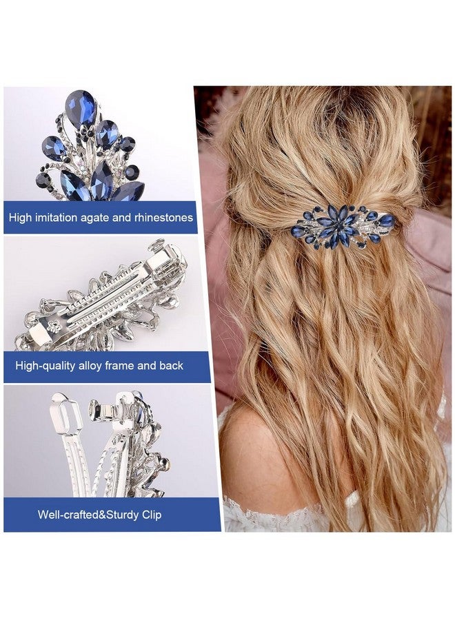 ماي كرييت مشابك شعر MAYCREATE للنساء، مشابك مركزية مزينة بأحجار الراين، مشابك شعر أنيقة ربيعية، مشابك شعر خلفية، لون أزرق - Image 3