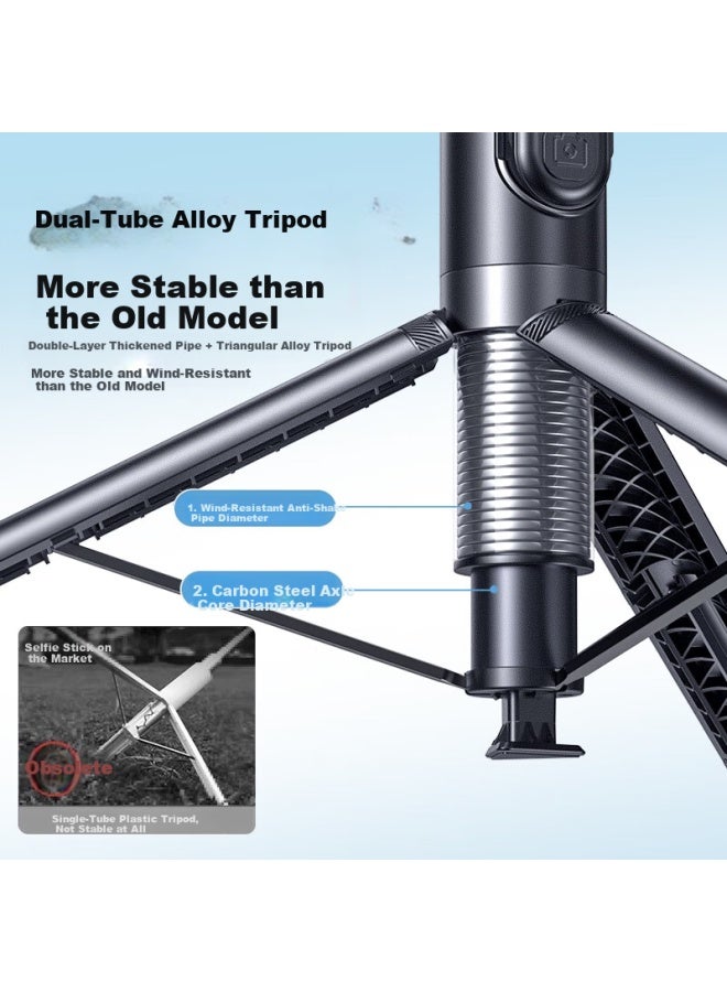 Lingchen Selfie Stick Tripod Stand Floor Stand Retractable Portable Travel Selfie Artifact 360 Degree Rotation Anti-Shake Axis Ptz Multi-Function Photo Handle 1.7M - Image 5