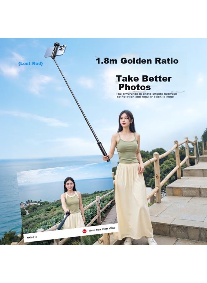 Lingchen Selfie Stick Tripod Stand Floor Stand Retractable Portable Travel Selfie Artifact 360 Degree Rotation Anti-Shake Axis Ptz Multi-Function Photo Handle 1.7M - Image 4