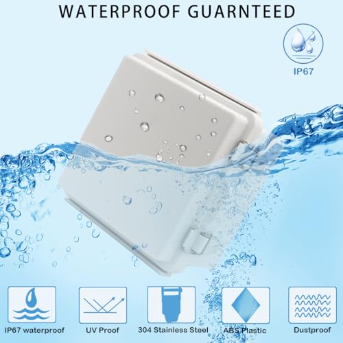 Zulkit Junction Box,IP67 Waterproof Electrical Box Hinged Cover Stainless Steel Latch Plastic Enclosure for Project with Mounting Plate Wall Bracket and 2 Cable Gland Grey 5.9"x5.9"x3.5"(150x150x90mm) - Image 2