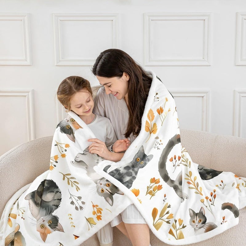 Erosebridal Cat Baby Size Fleece Blanket for Kids Cute Animals Sherpa Blanket Rustic Flower Fuzzy Plush Throw for Girls Boys Teens Adult Bedroom Floral Farmhouse Country Decor for Sofa Couch - Image 4