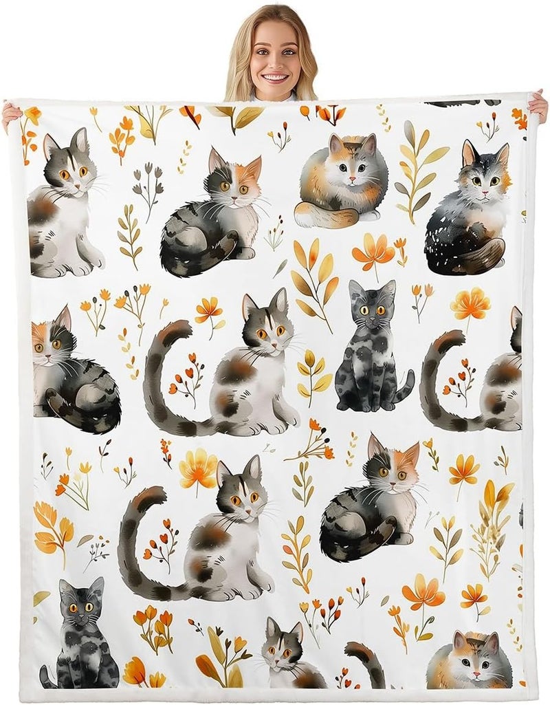 Erosebridal Cat Baby Size Fleece Blanket for Kids Cute Animals Sherpa Blanket Rustic Flower Fuzzy Plush Throw for Girls Boys Teens Adult Bedroom Floral Farmhouse Country Decor for Sofa Couch - Image 1