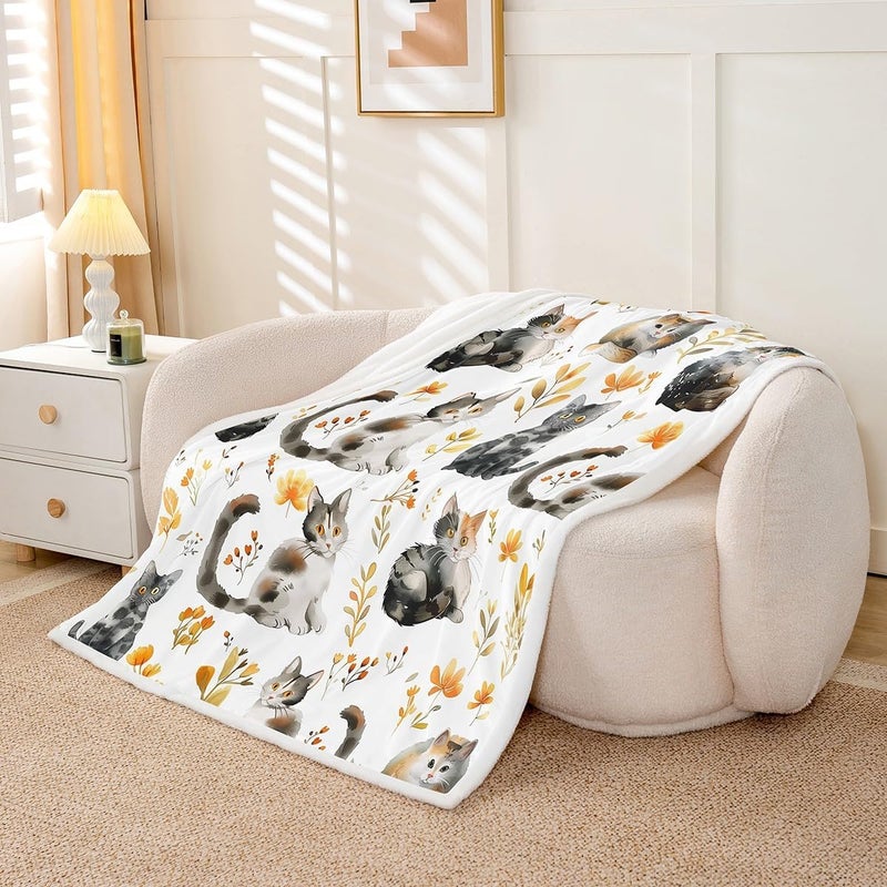 Erosebridal Cat Baby Size Fleece Blanket for Kids Cute Animals Sherpa Blanket Rustic Flower Fuzzy Plush Throw for Girls Boys Teens Adult Bedroom Floral Farmhouse Country Decor for Sofa Couch - Image 2