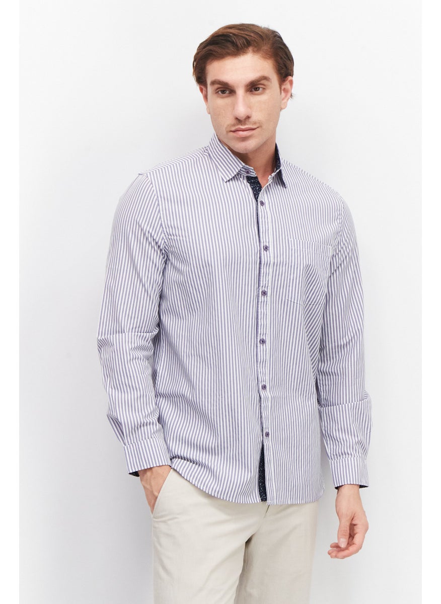 Men Regular Fit Stripes Long Sleeves Casual Shirt, Lavender - pzsku/Z70E0065B5099FA2ACD24Z/45/_/1737642316/bce8dcc7-f4e2-4684-952c-376acfb76820