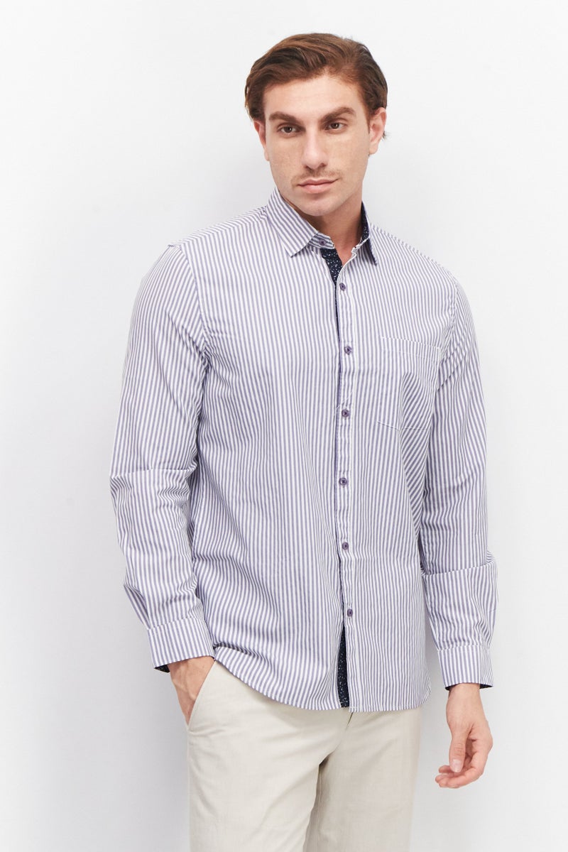 william rast قميص رجالي عادي بأكمام طويلة مخطط، لافندر - Image 1
