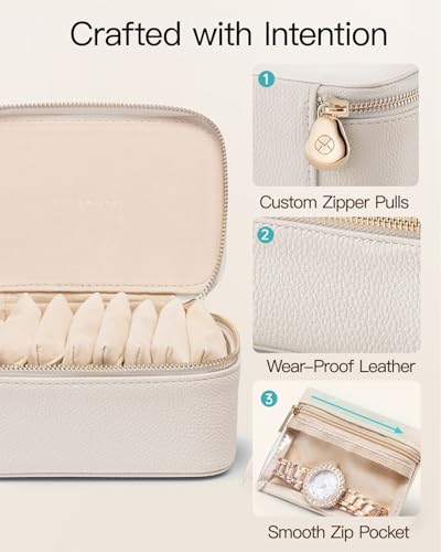 VLANDO Travel Jewelry Case with 8 Velvet Jewelry Bags Jewelry Travel Organizer Box for Girls Jewelry Box for Rings Earrings Brides Gifts Birthday Gifts for Women TeenWhite - Image 3