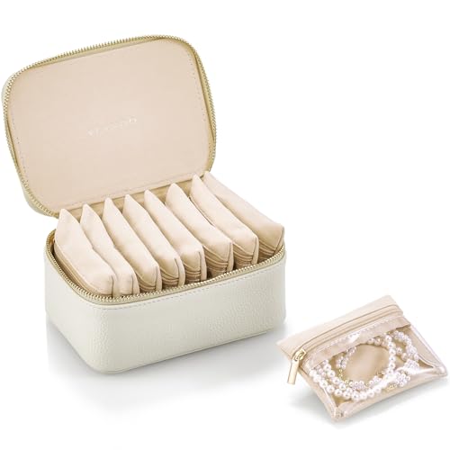 VLANDO Travel Jewelry Case with 8 Velvet Jewelry Bags Jewelry Travel Organizer Box for Girls Jewelry Box for Rings Earrings Brides Gifts Birthday Gifts for Women TeenWhite - Image 1