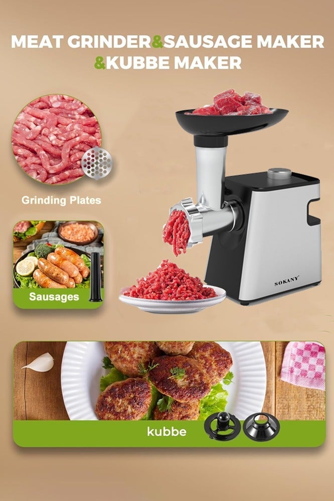 sokany Electric Cheese Grater,1500W Meat Grinder & juicer, 8 in 1Multifunction Kitchen Grater with 4 Shredder Slicer Blades & Grinding Plates,Sausage Maker & Kubbe Kit,Tomato Juicing Kits,for Home Kitchen & Commercial Using,1500W SK-06038 - Image 3