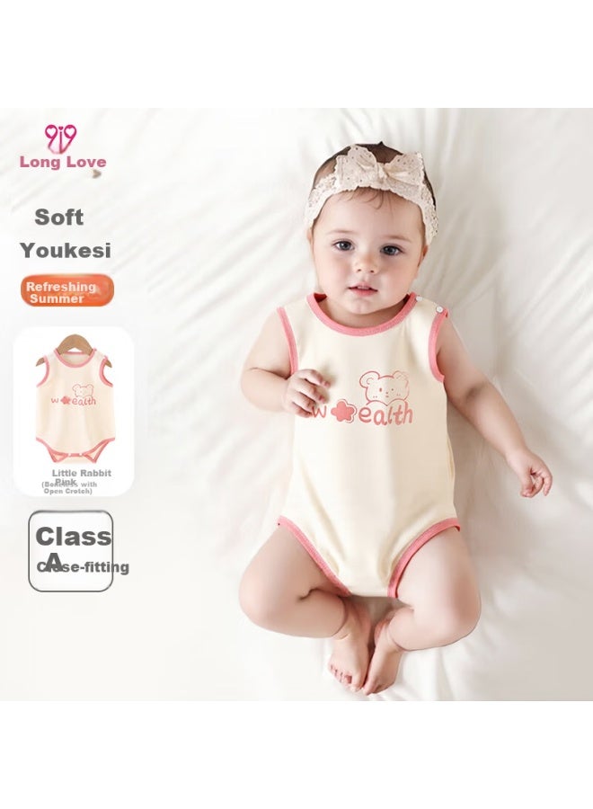 9I9 Baby Romper Summer Class A Sleeveless Ha Yi Newborn Baby Bottomless Girls Clothes F2 Little Bear Pink - Image 1