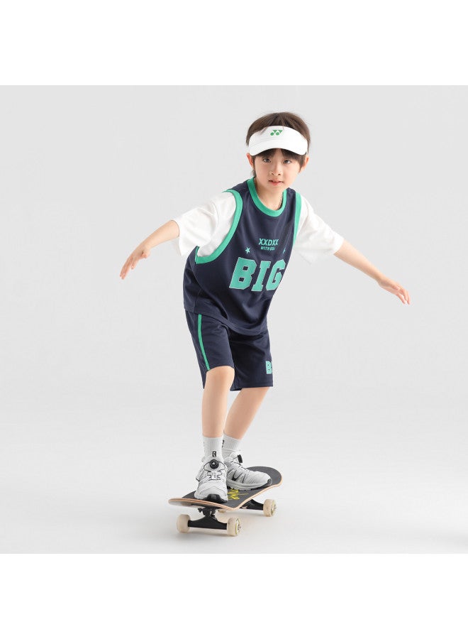 Basketball Jersey Summer Short Sleeve Shorts Fashion Fake Two-piece Color Block Breathable Mesh Sports Set Trendy - Image 2