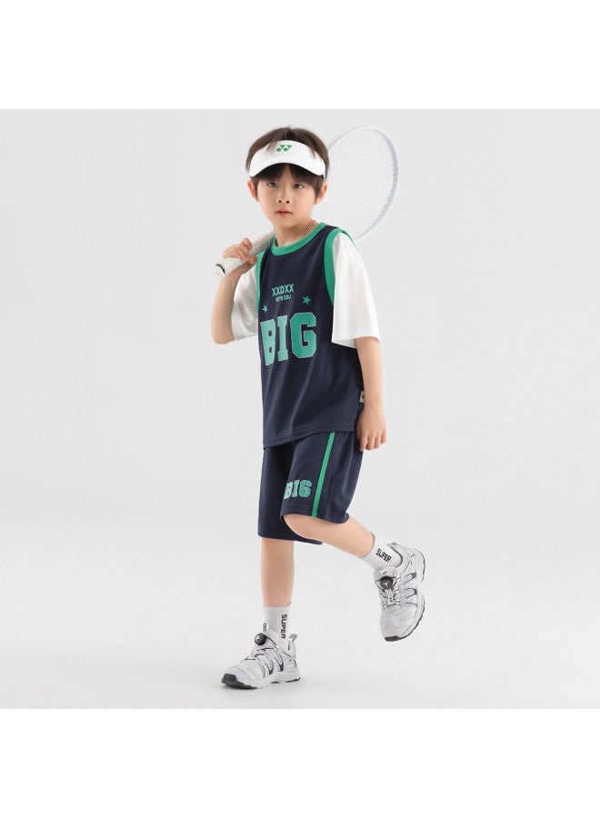 Basketball Jersey Summer Short Sleeve Shorts Fashion Fake Two-piece Color Block Breathable Mesh Sports Set Trendy - Image 4