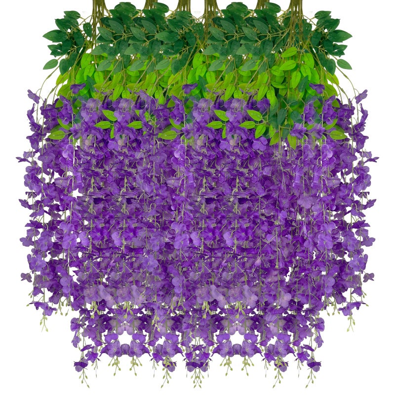 Luerbi 24 Pack Purple Wisteria Hanging Flowers Garland 377 Feet Artificial Flower Vines Fake Wisteria Artificial Vines Hanging Garland for Backdrop Outdoor Yard Garden Decor