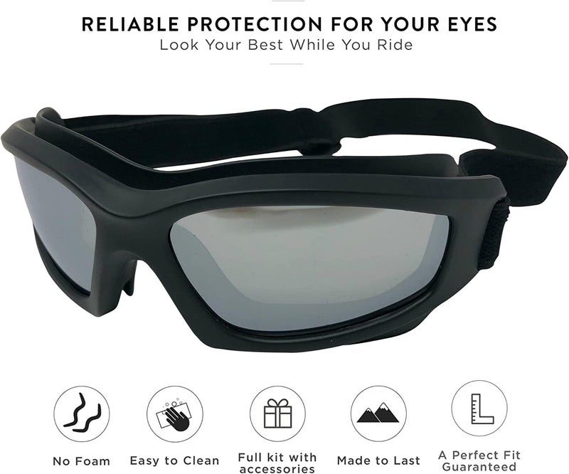 Get Lost Helmets Store Motorcycle Goggles For Men: Heavy-Duty Motorcycle Riding Goggles w/Hard Case, Cleaning Cloth, & Pouch - Image 2
