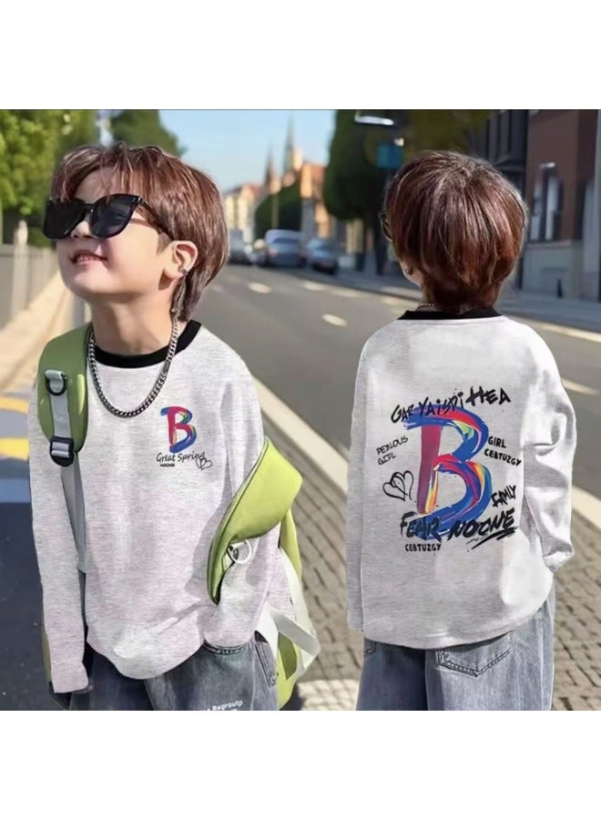 Pure Cotton Boys' Long Sleeve T-shirt, New Style For Spring And Autumn, Round Neck Children's Casual Base Layer, Baby Top, Korean Style Kids' Clothing
