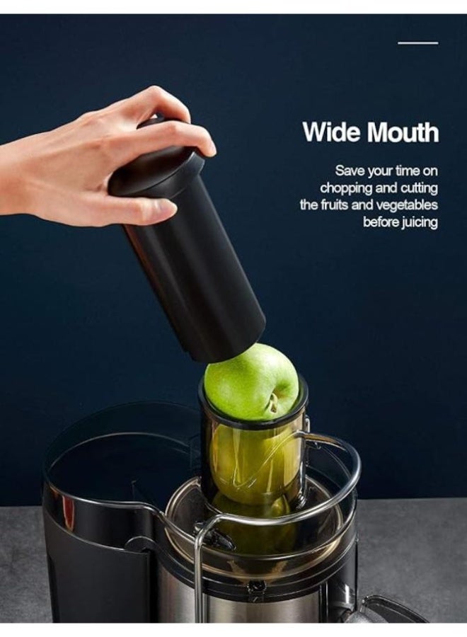 سيلفر كريست عصارة طرد مركزي من الفولاذ المقاوم للصدأ بقوة 800 وات (خالية من مادة BPA)، عصارة لعصر الفواكه والخضروات - فتحة تغذية بعرض 65 مم، وضع سرعة مزدوج مثالي للاستخدام الداخلي والخارجي (فضي) - Image 2