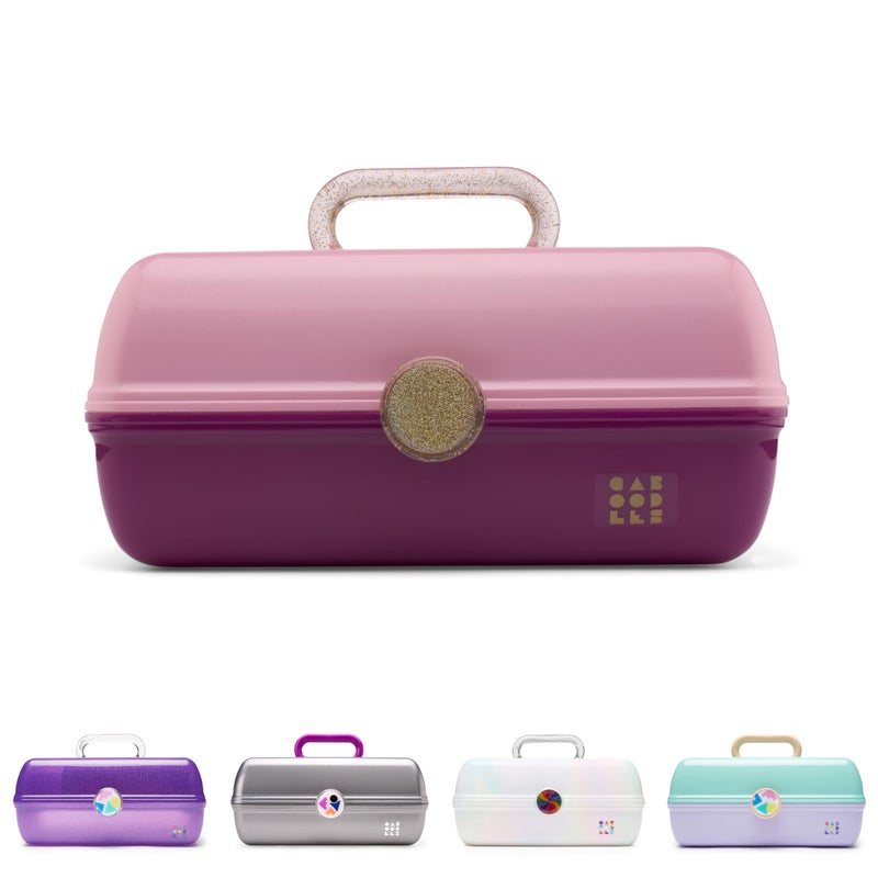 Caboodles OnTheGo Girl Makeup Box TwoTone Pink on Violet Hard Plastic Makeup Organizer Box BuiltIn Mirror Secure Latch for Safe Travel Spacious Storage for Large Items