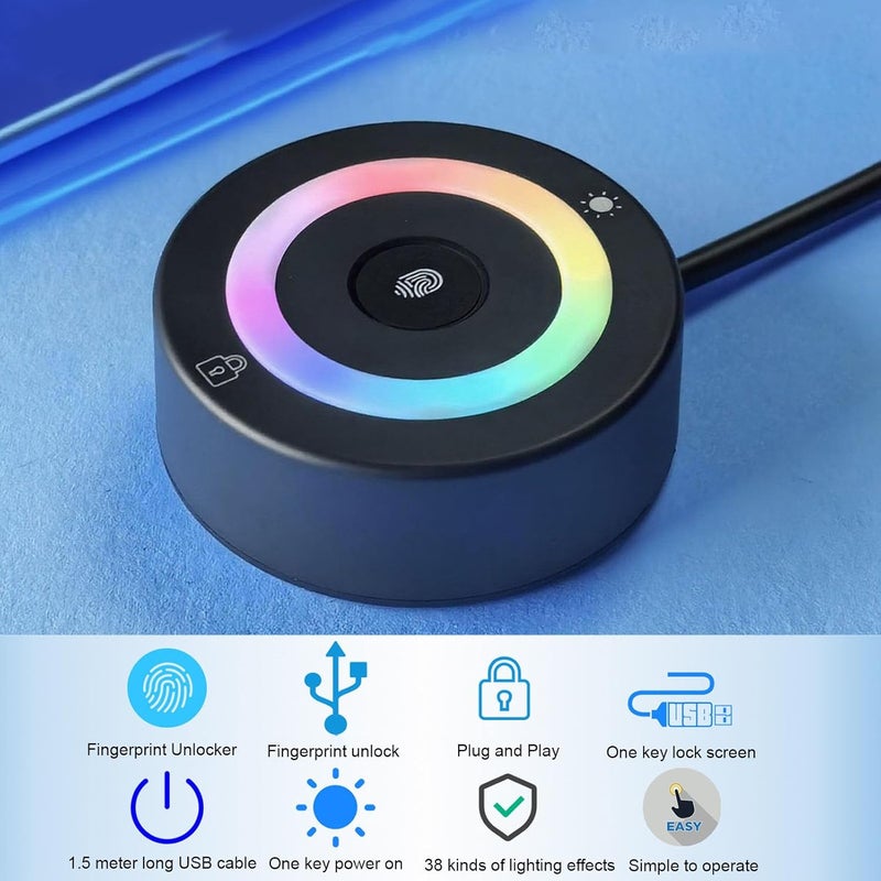 Biometric Fingerprint Scanner USB Reader with RGB Light Fast 360 Touch Recognition for Windows 10 11 - Image 3