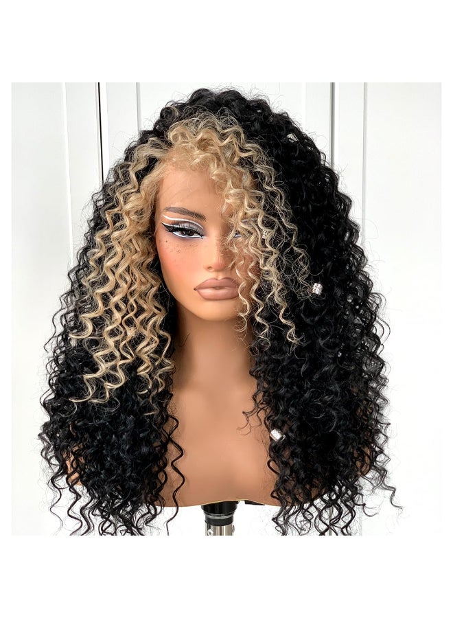 MITIMES 13x6 Skunk Stripe Curly Wig Wear And Go Glueless Wig PrePlucked Synthetic Lace Front Wig PreCut Afro Kinky Layred Wig With Natural Hairline 18 Inch - Image 2