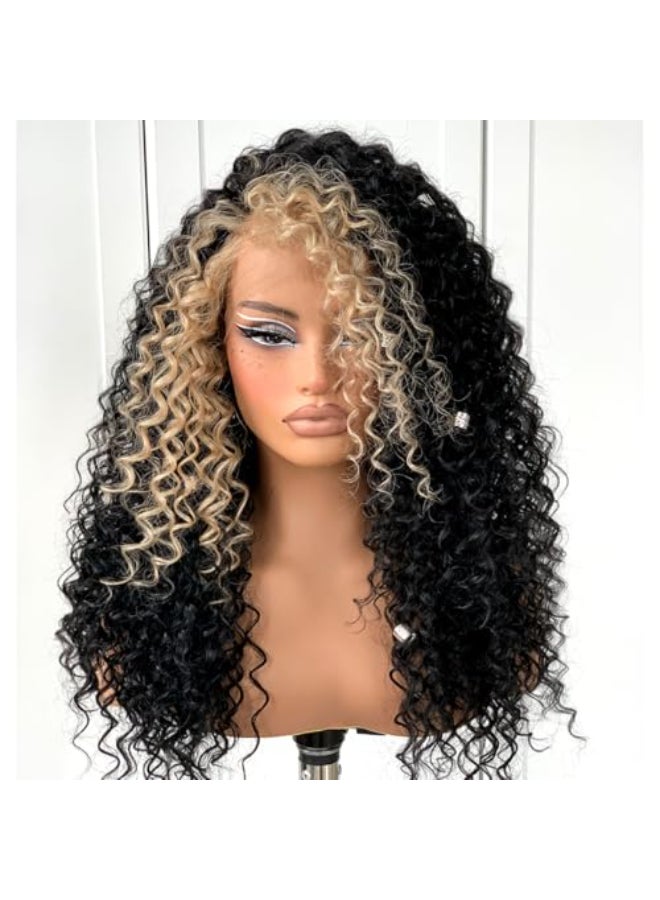MITIMES 13x6 Skunk Stripe Curly Wig Wear And Go Glueless Wig PrePlucked Synthetic Lace Front Wig PreCut Afro Kinky Layred Wig With Natural Hairline 18 Inch - Image 1